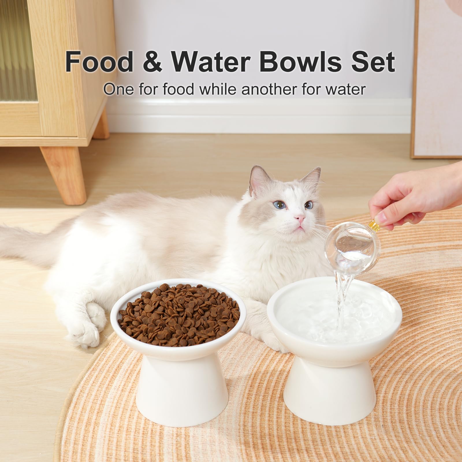 YauYik 2-pack cat bowls for convenient food and water separation.
