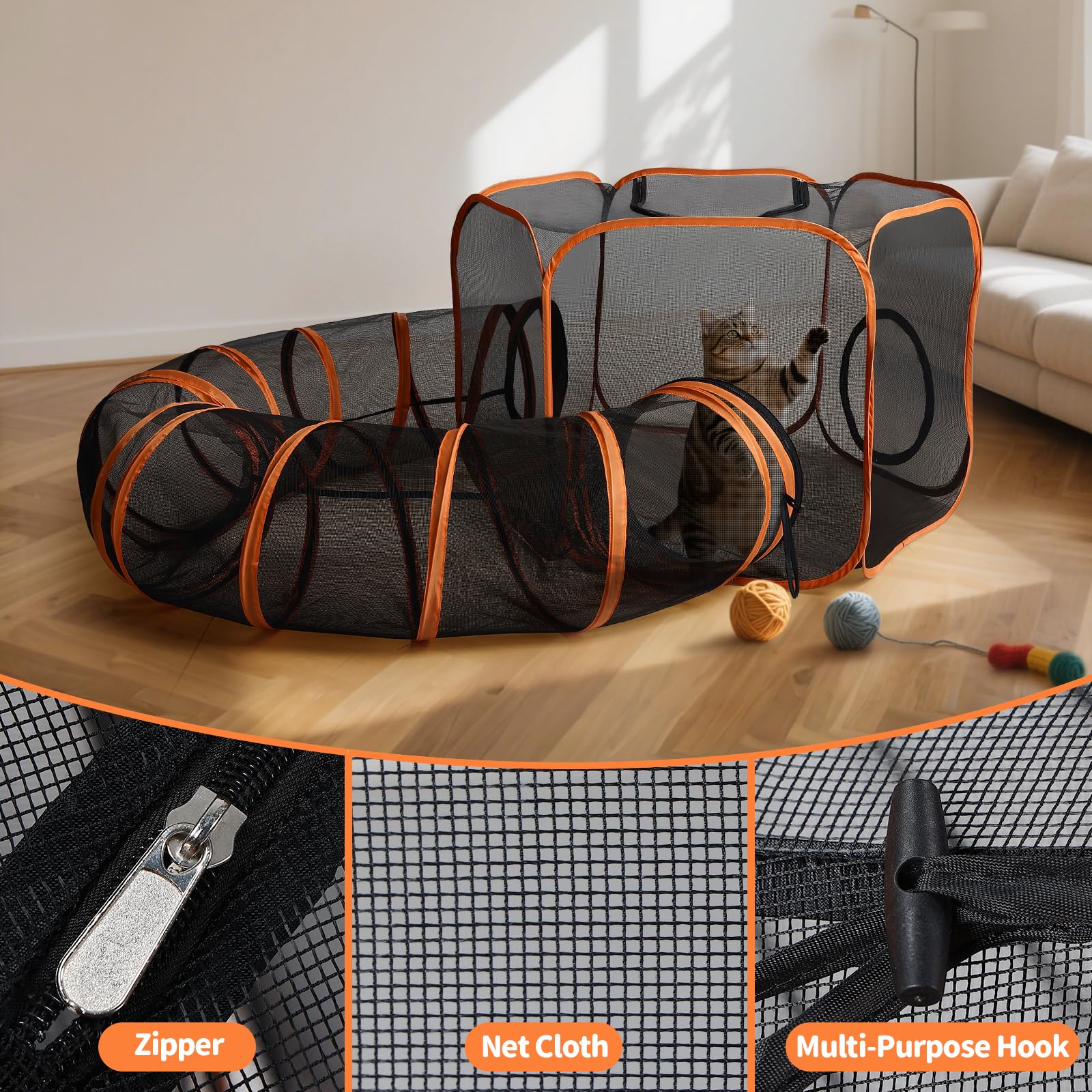 YAVAYI breathable mesh cat tent highlights ventilation and visibility for comfortable, monitored play.