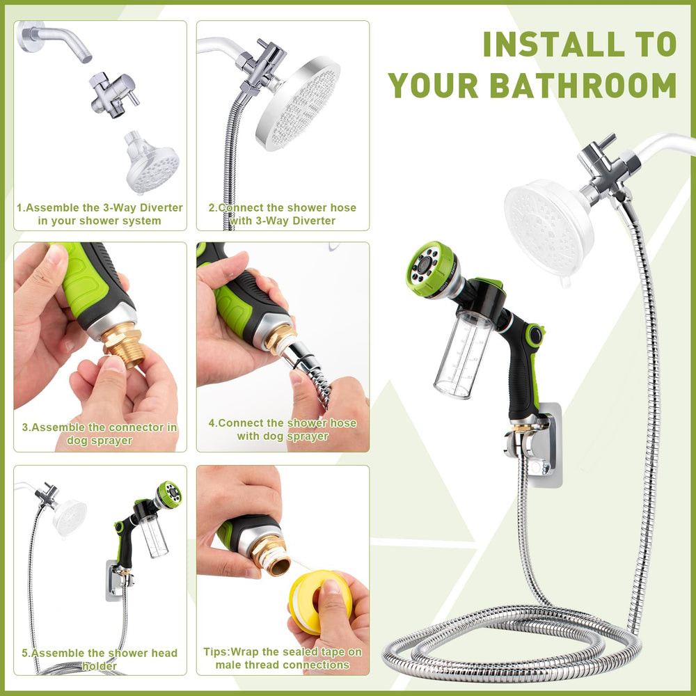 YCCOKJJ indoor dog washing setup enables comfortable bathroom use.