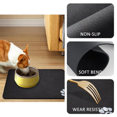 YCT Pet Feeding Mat uses rubber-backed non-slip layer to stay in place