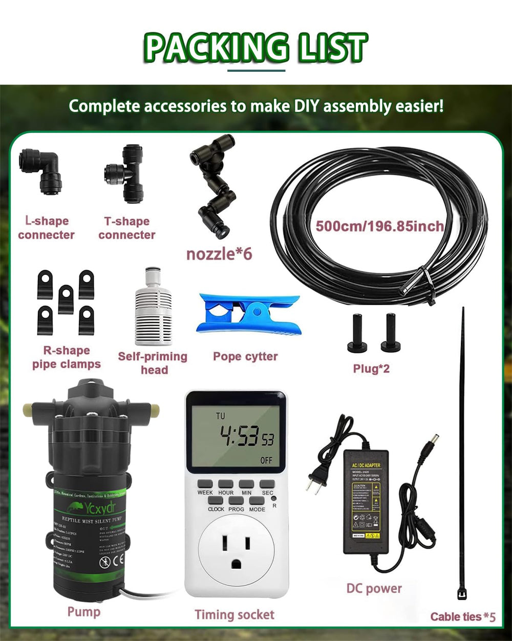 Ycxydr misting system used for terrariums, greenhouses, and shelves