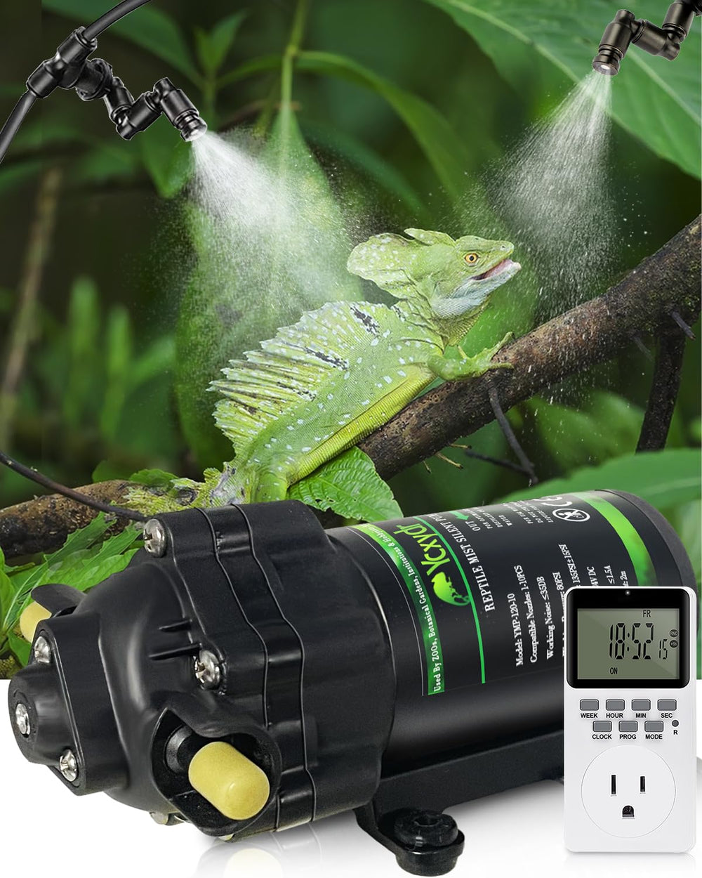 Ycxydr reptile mister system closeup shows precise timer for scheduled misting