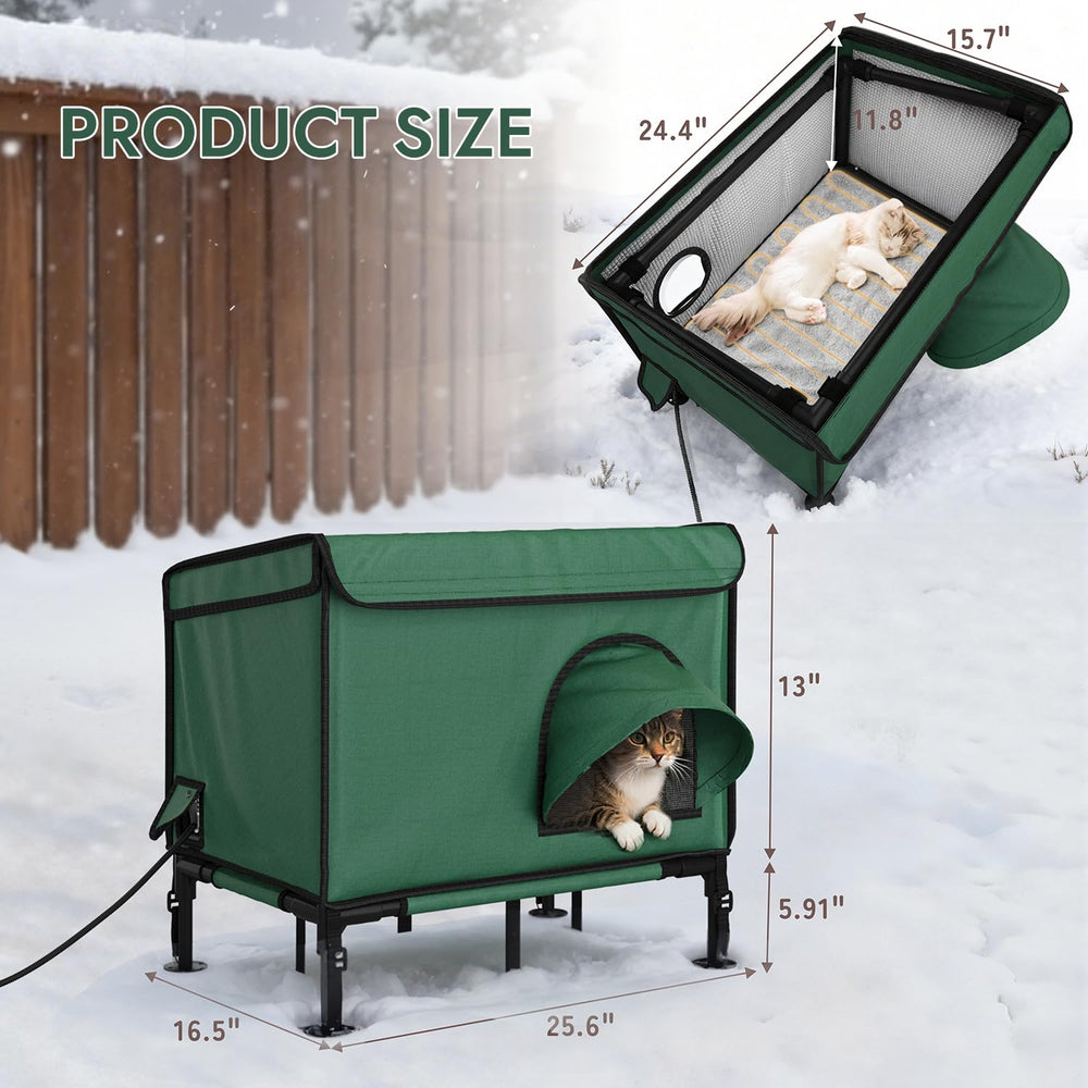 YDTOP heated cat house insulated roof demonstrates rain and snow protection