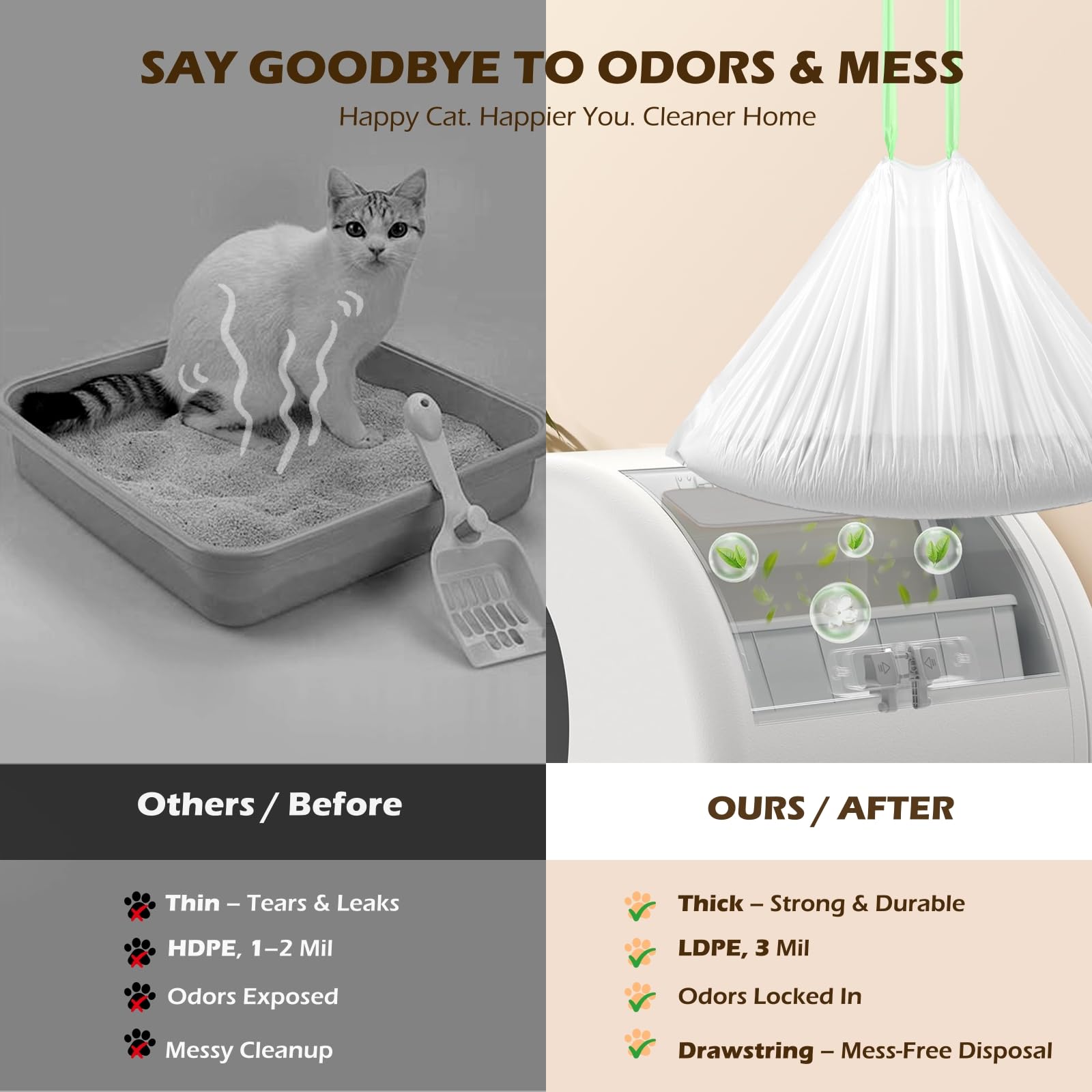 YEAHGO 10kg-capacity liner withstands heavy waste without leaks in automatic boxes.