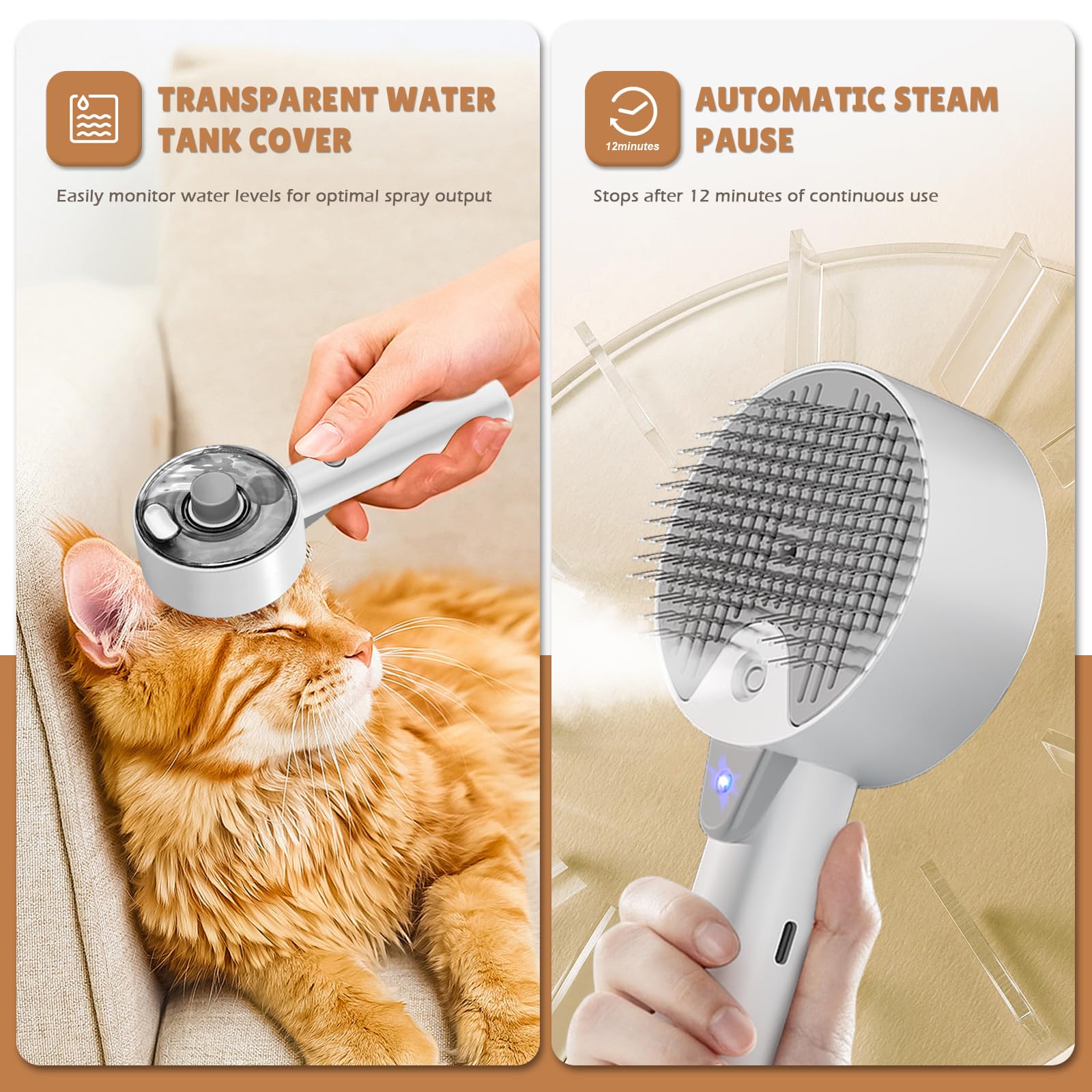 Yeahgo Cat Steam Brush purple light indicator assists thorough cleaning