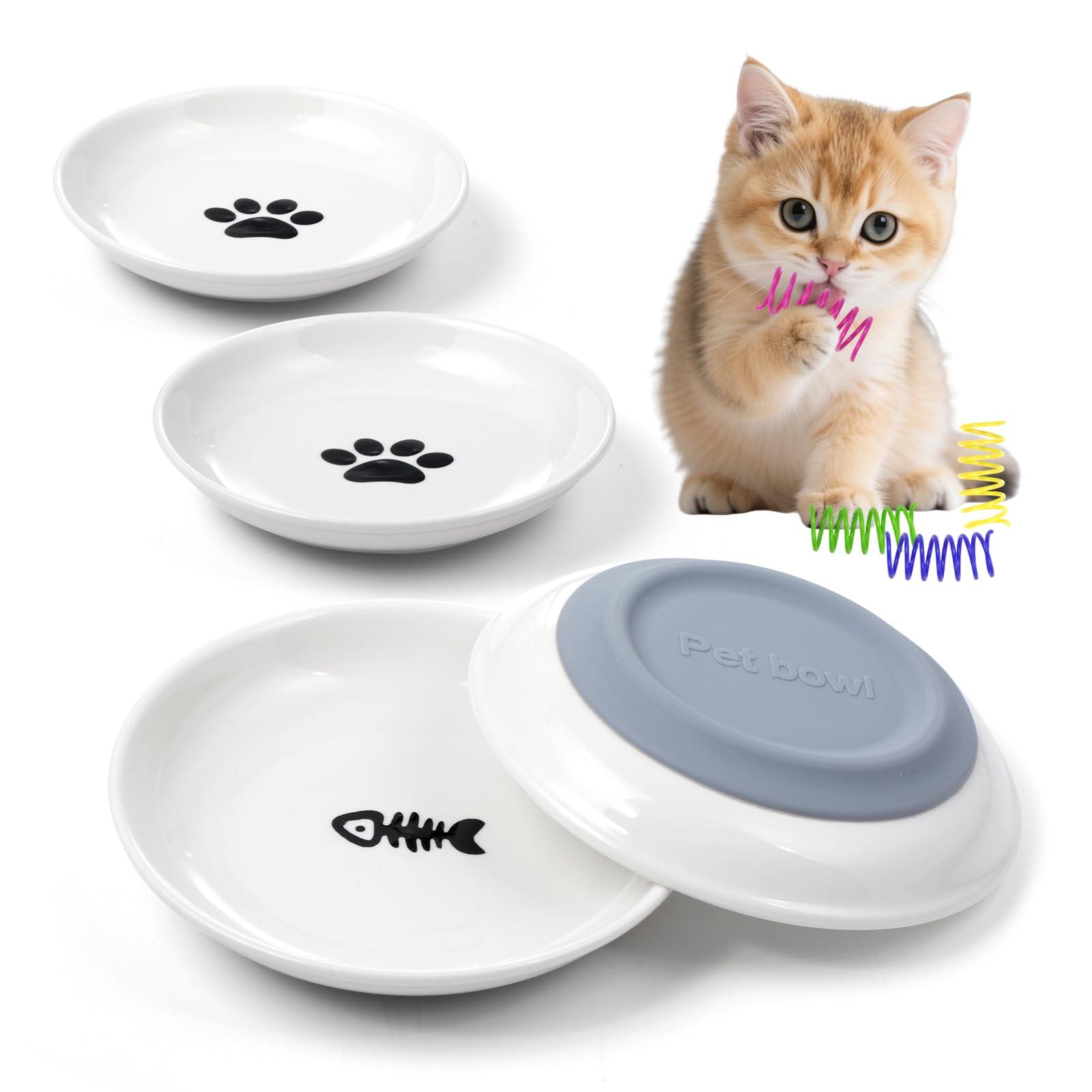 YEAHGO ceramic cat bowls with a non-slip base keeping meals tidy and spill-free.