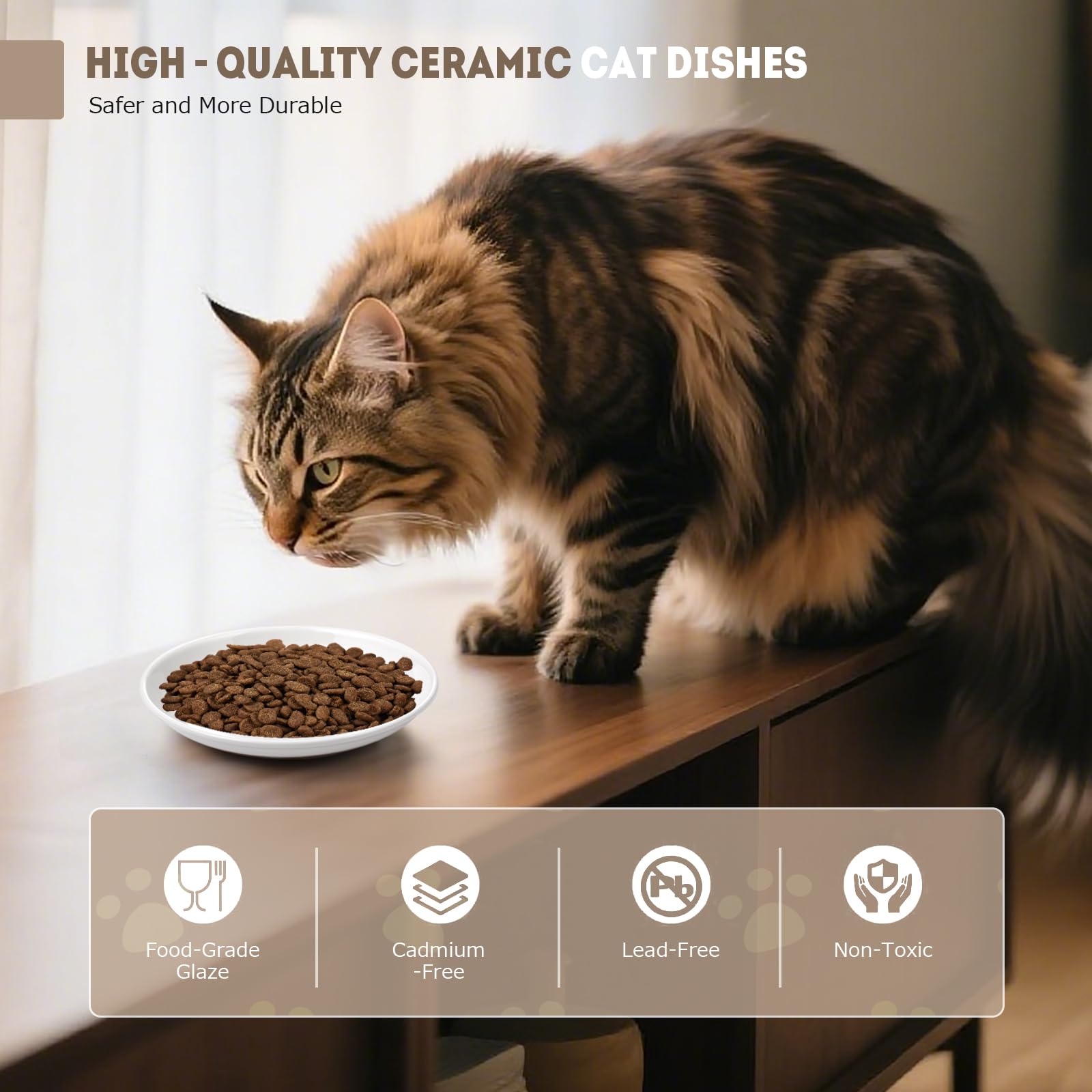 YEAHGO ceramic cat bowls smooth finish resists odors and makes cleaning easier.