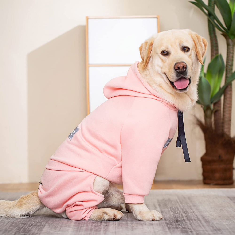 Yeapeeto dog hoodie pink adjustable-tail-drawstring demonstrates easy fit