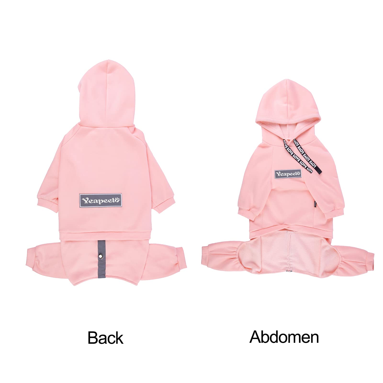 Yeapeeto dog hoodie pink back view emphasizes full-body warmth