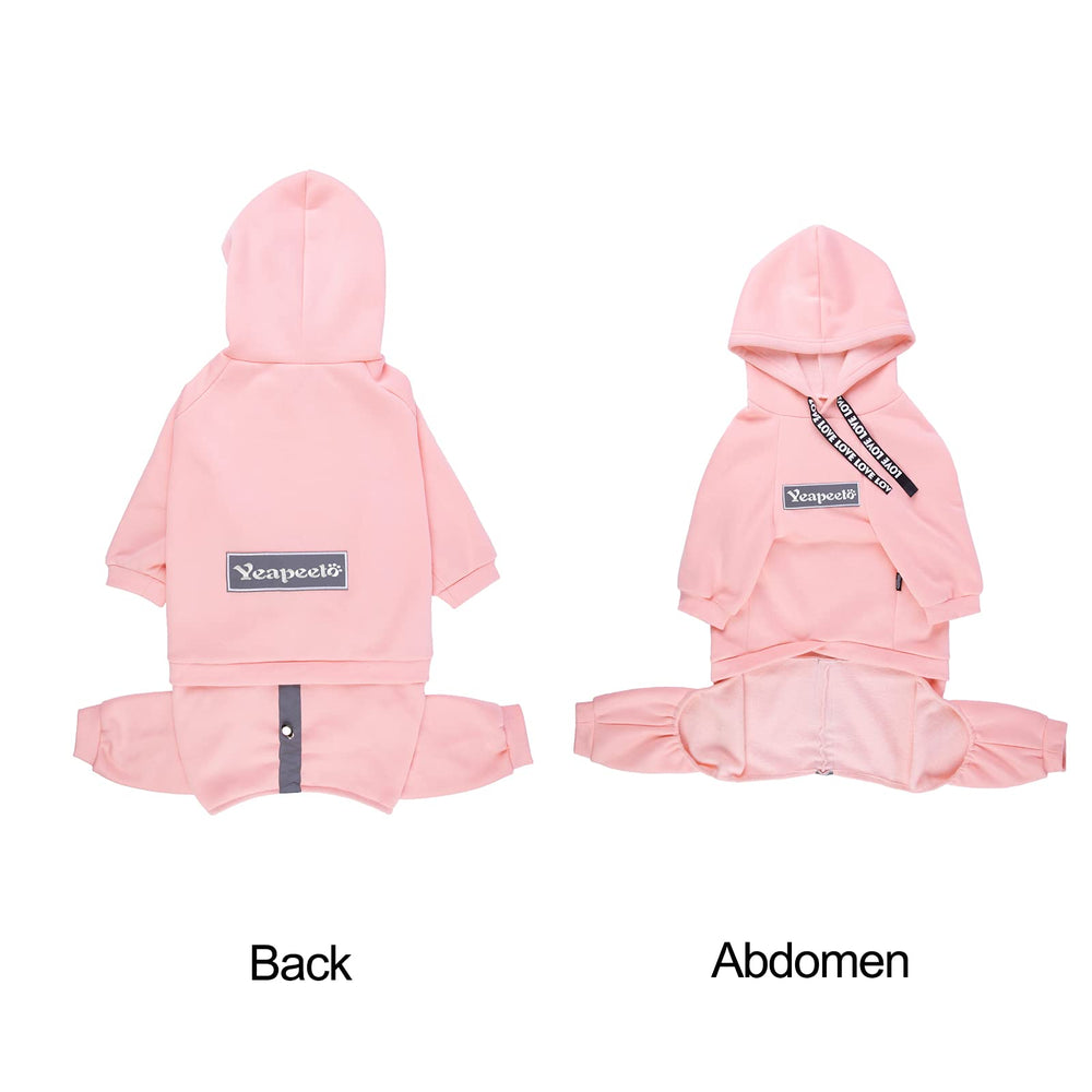 Yeapeeto dog hoodie pink back view emphasizes full-body warmth