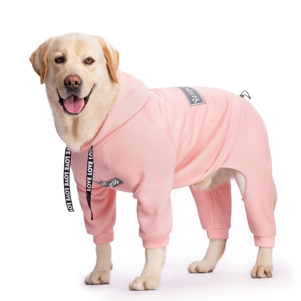 Yeapeeto dog hoodie pink front view highlights warm snug fit