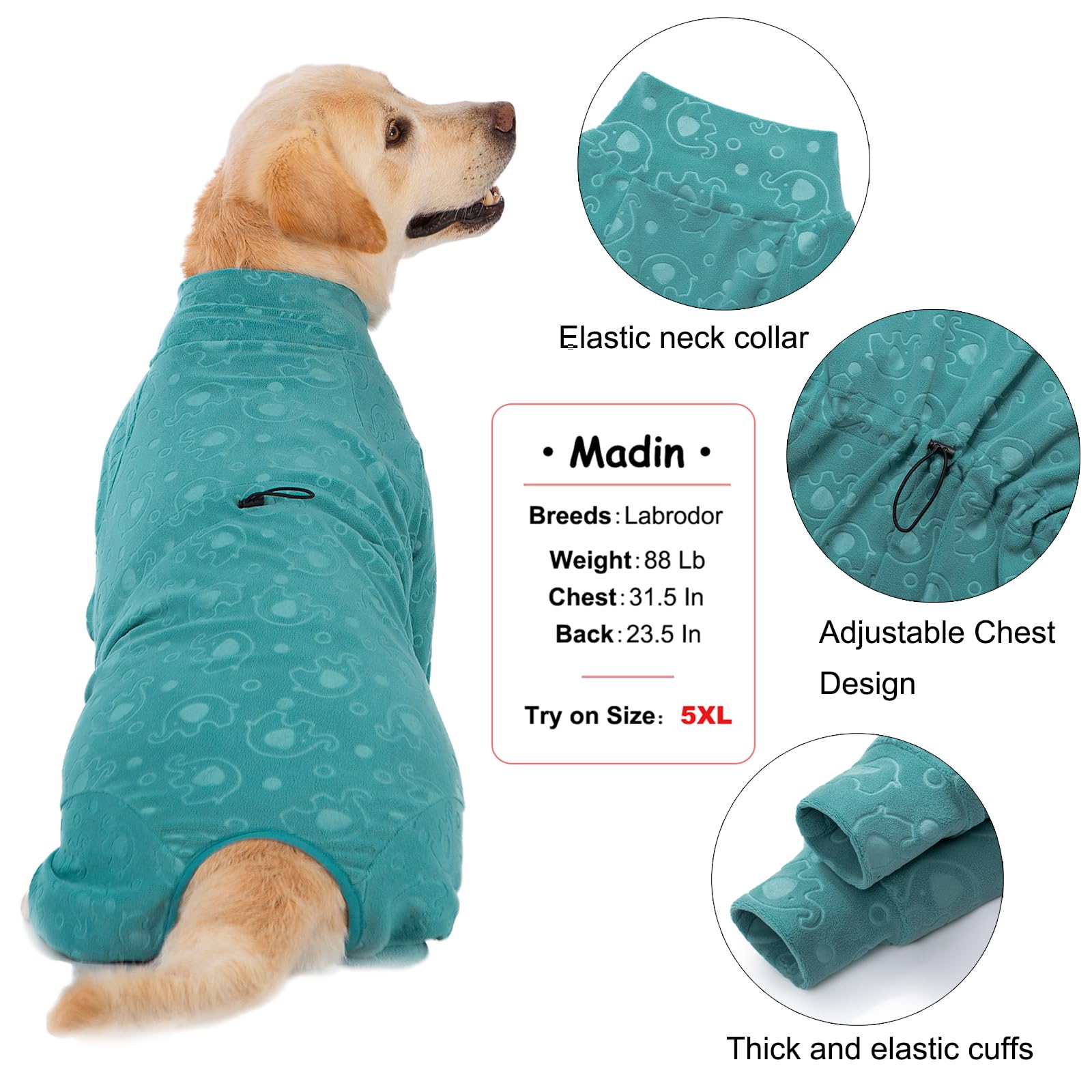 Yeapeeto dog jumpsuit pullover design for easy on-off and mobility.