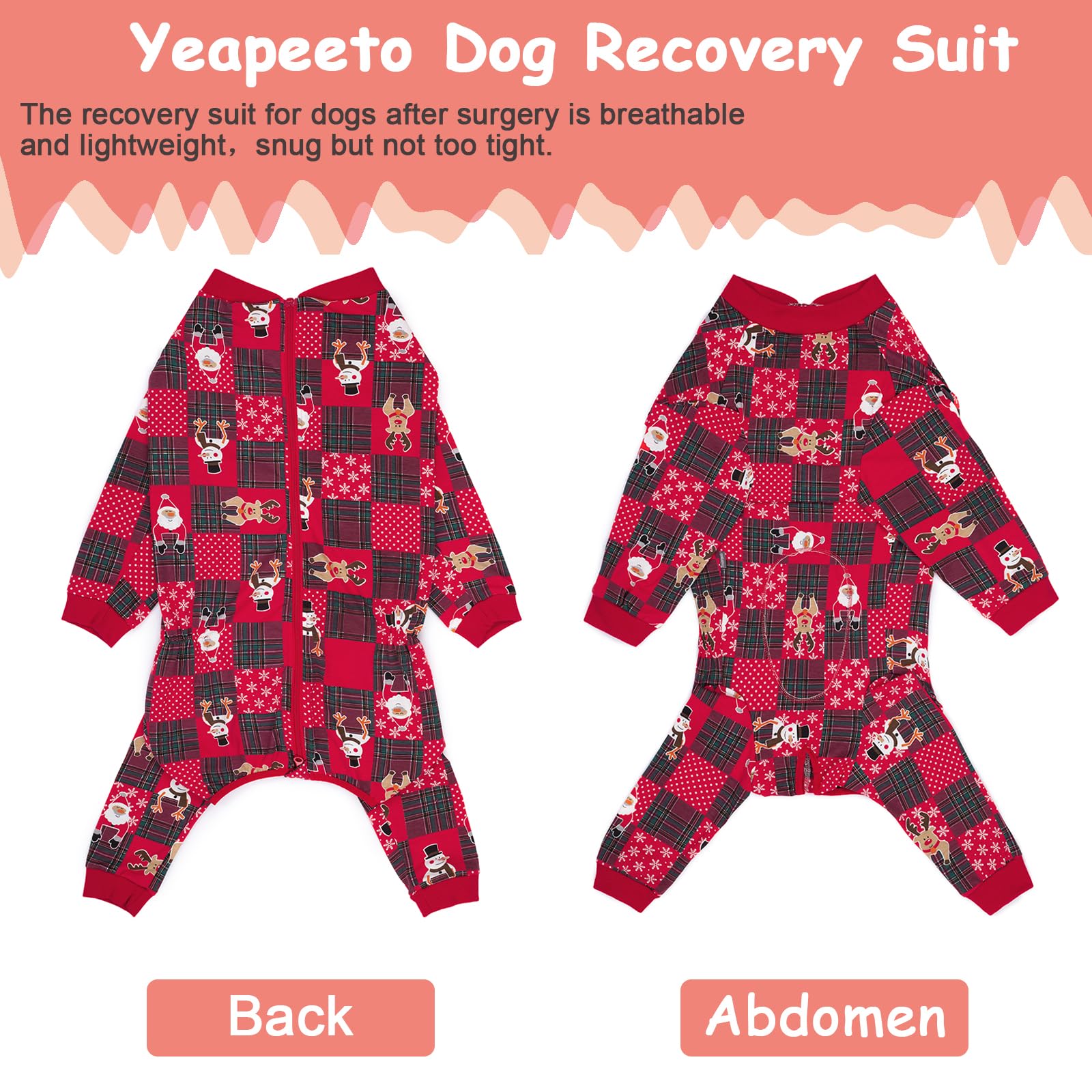 Yeapeeto Dog Onesie demonstrates breathable fabric for recovery wear.