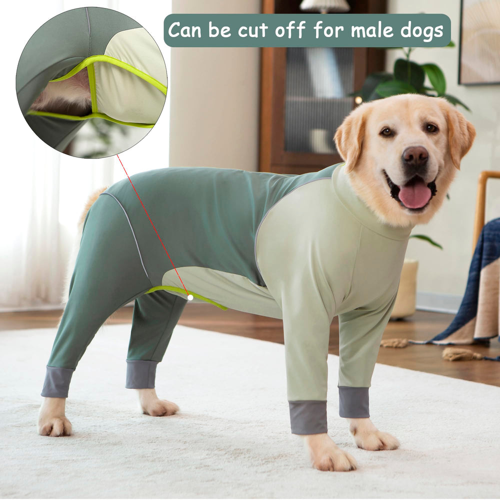 Yeapeeto dog onesie coat reflective-strips olive green night visibility and safety