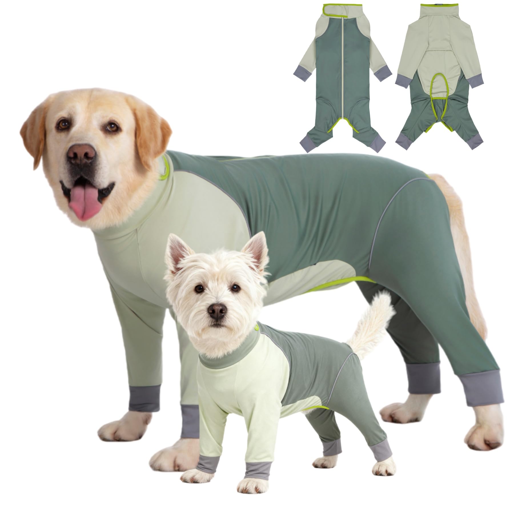 Yeapeeto Dog Onesie Coat shows water-repellent beads for dry, comfortable walks in wet weather.