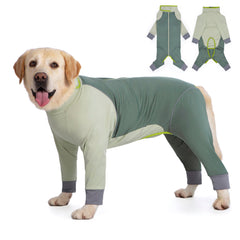Yeapeeto dog onesie coat water-repellent olive green front view for rain protection