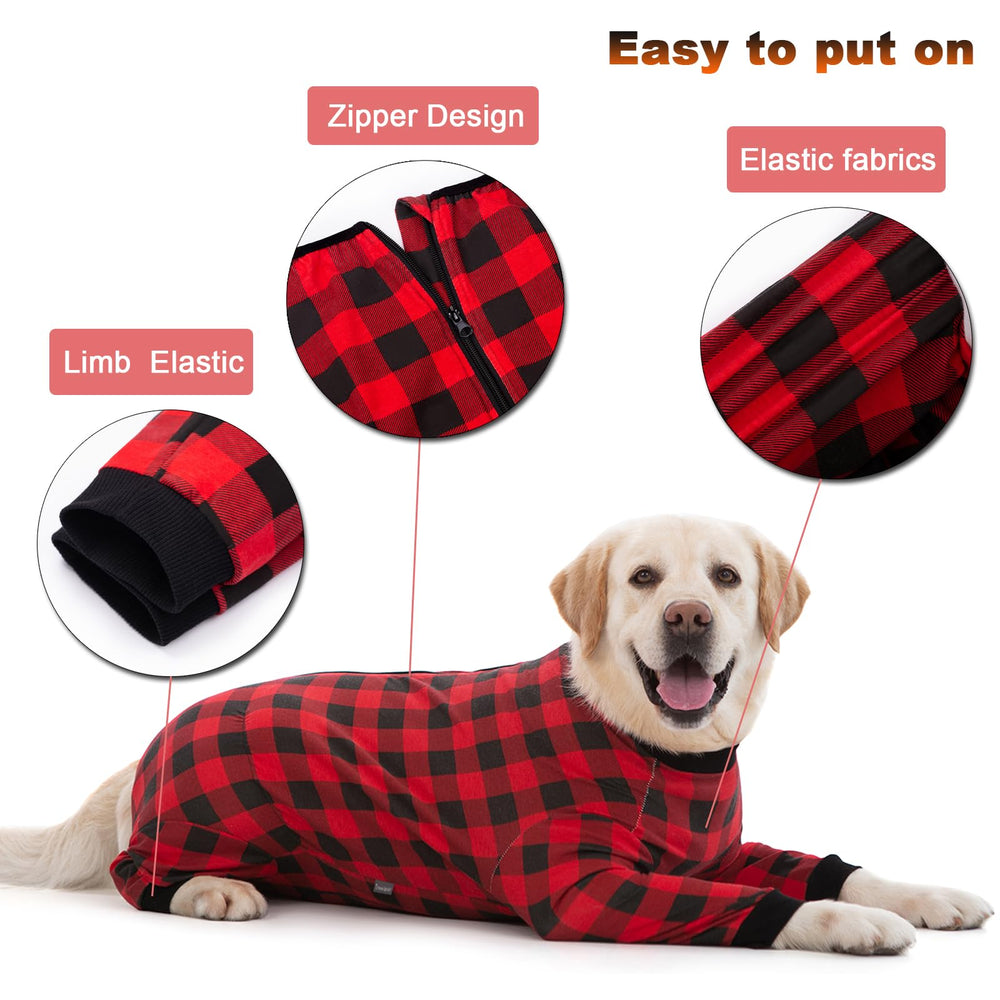 Yeapeeto dog recovery suit breathable cotton-spandex fabric keeps dogs comfortable year-round.