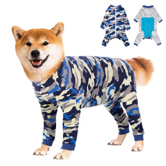 Yeapeeto dog recovery suit front view showing full-coverage design for post-surgery healing.