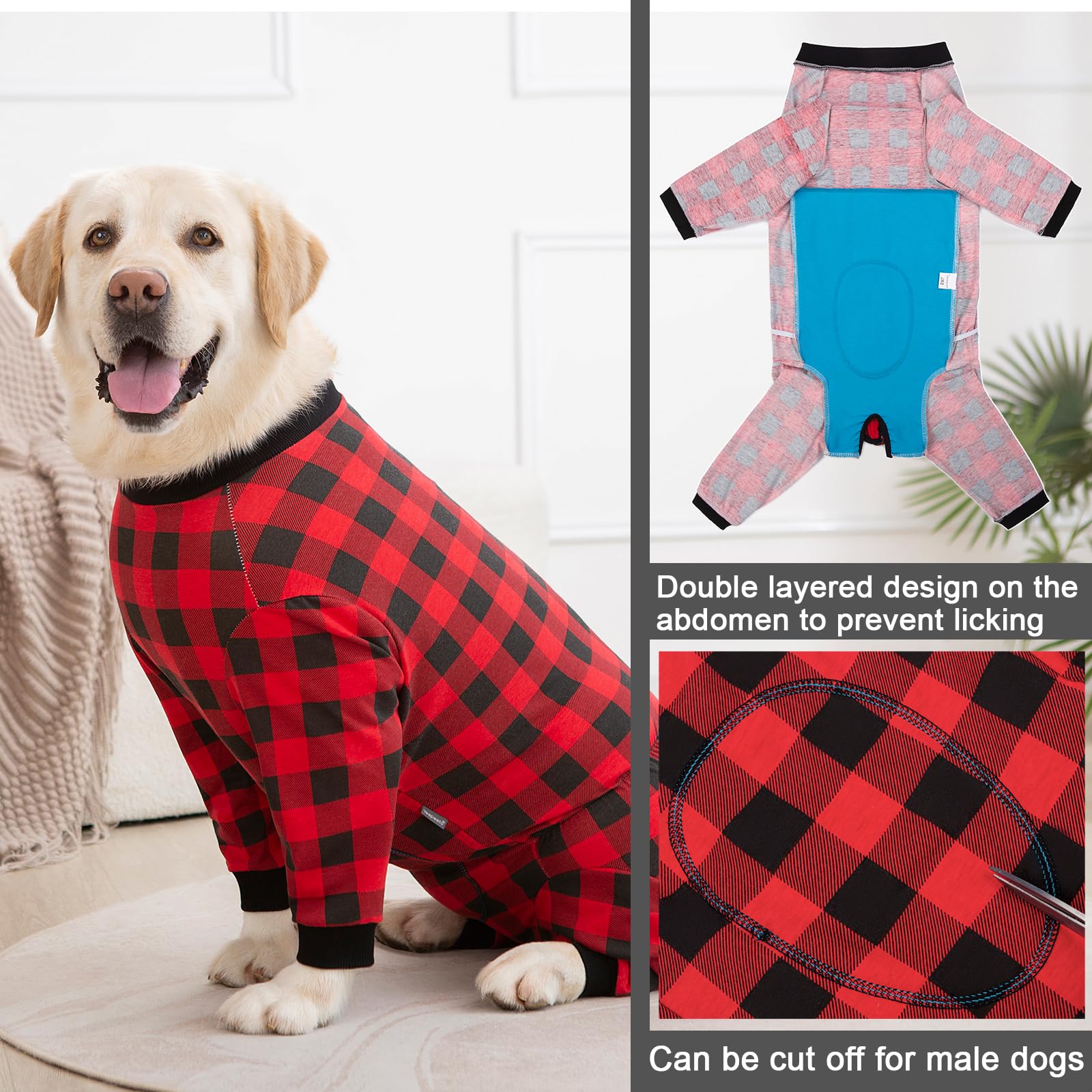 Yeapeeto dog recovery suit full-body coverage helps deter licking and chewing.