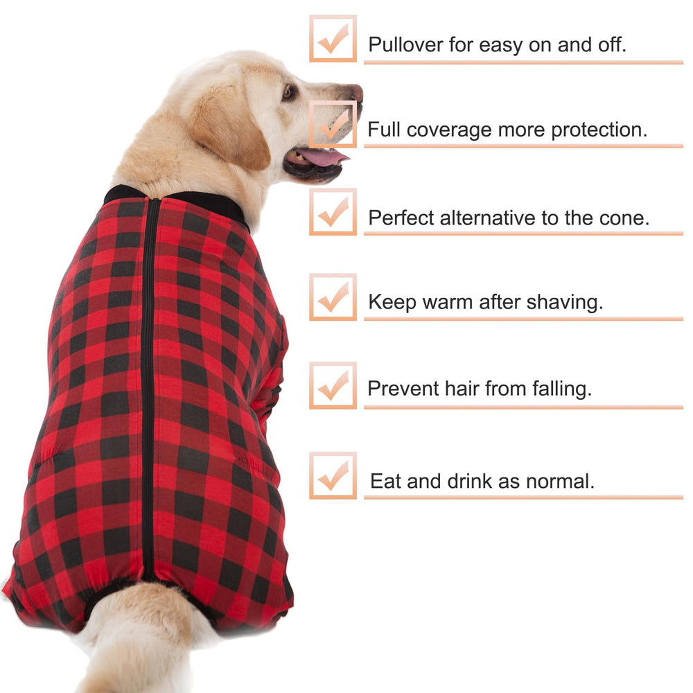 Yeapeeto dog recovery suit red color closeup demonstrates visibility and recovery wear.