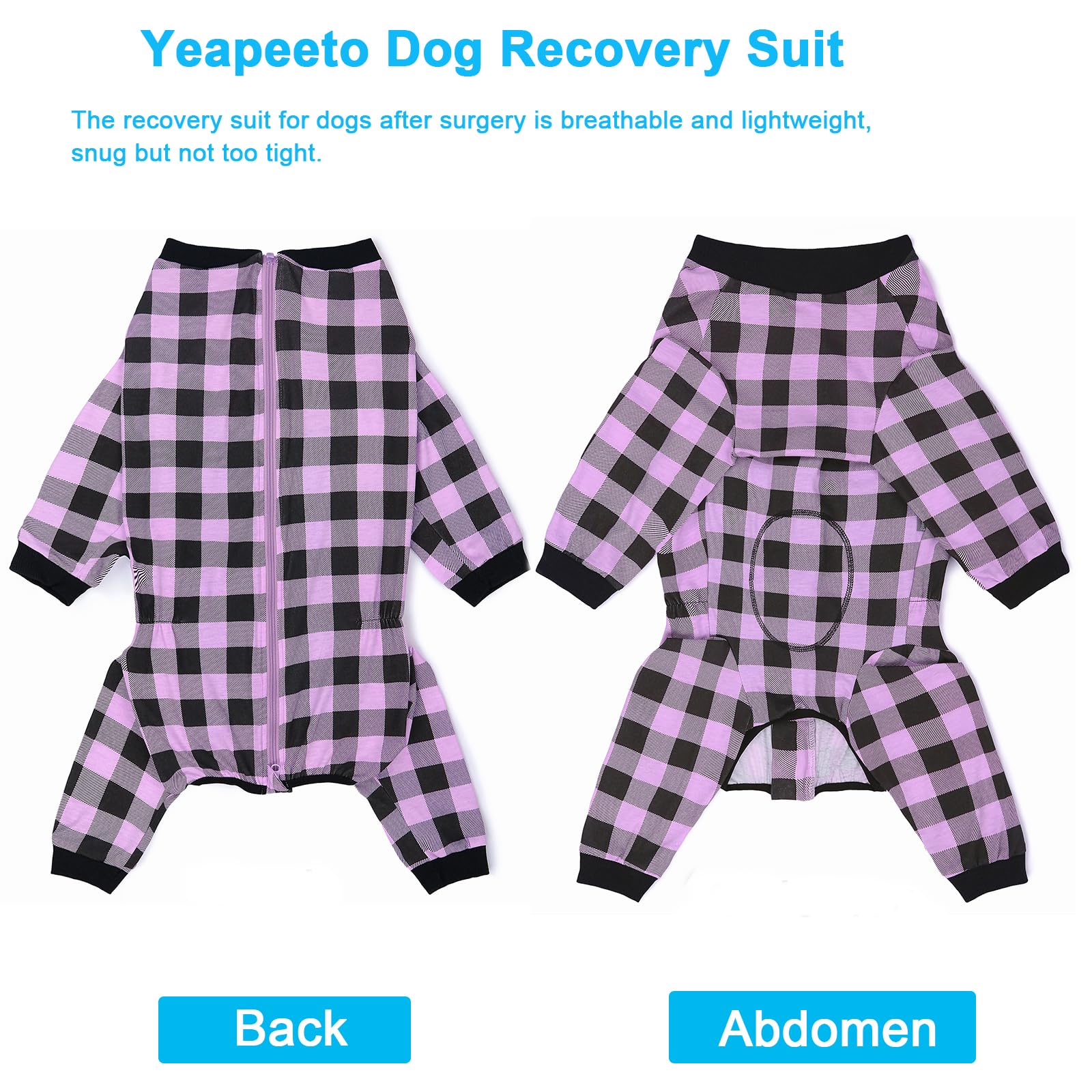 Yeapeeto dog recovery suit side view shows full-coverage fit