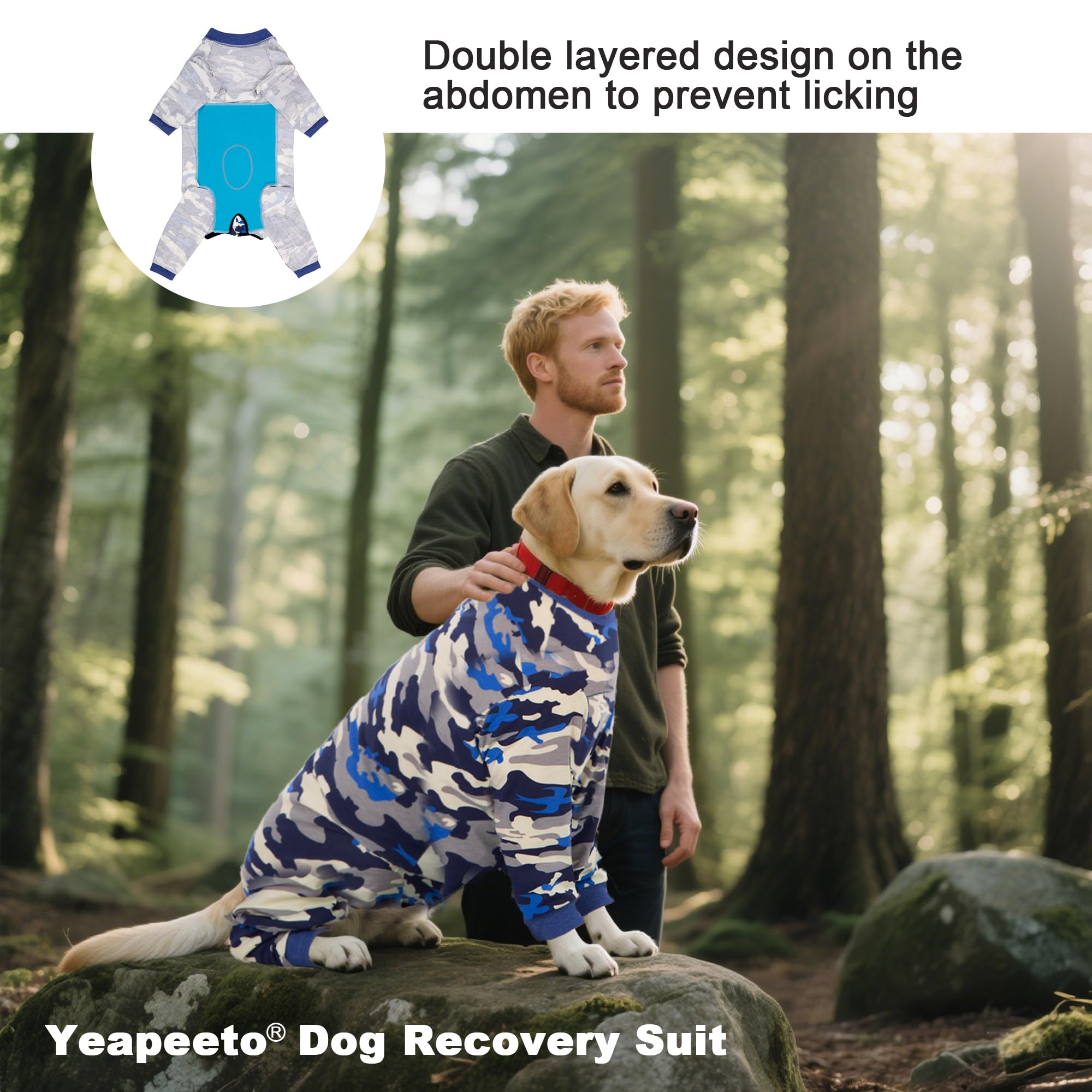 Yeapeeto dog recovery suit size chart helps choose XL to 7XL for proper fit.