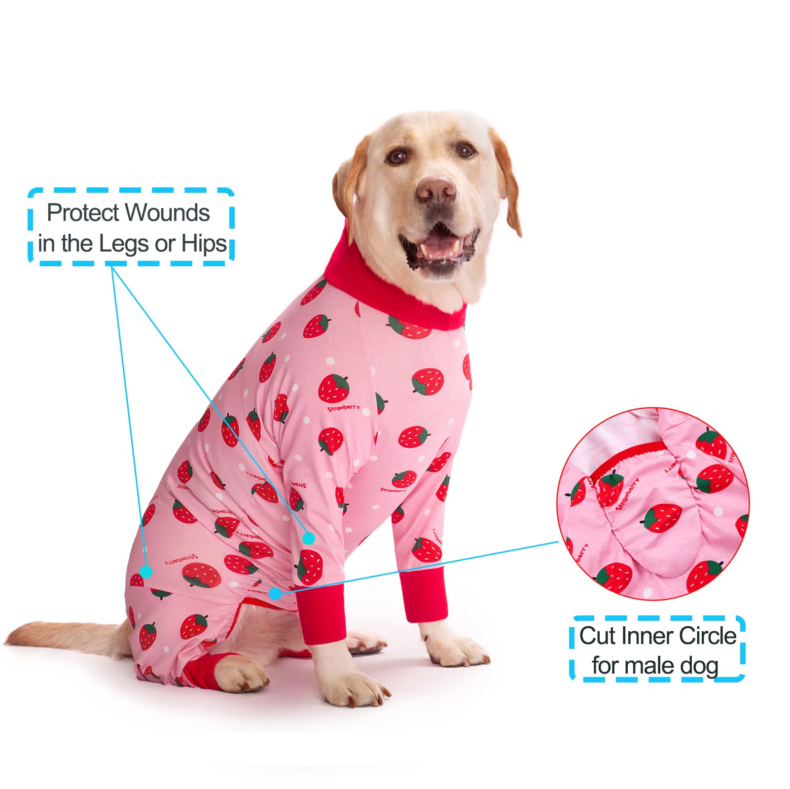 Yeapeeto dog recovery suit strawberry 4XL side profile demonstrates full-coverage design