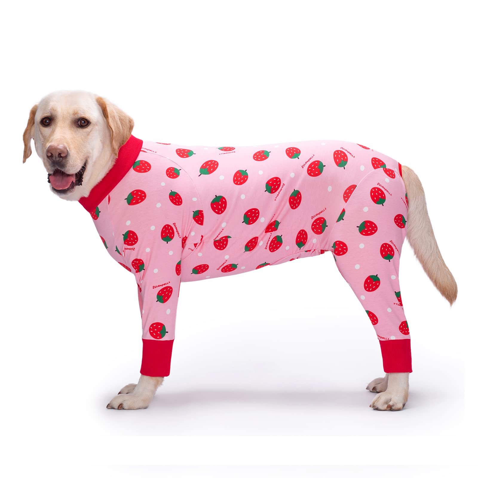 Yeapeeto dog recovery suit strawberry color closeup showing breathable fabric for comfortable wear