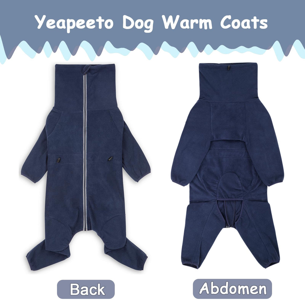 Yeapeeto dog winter coat back view showing full-body coverage for cold outdoor activities