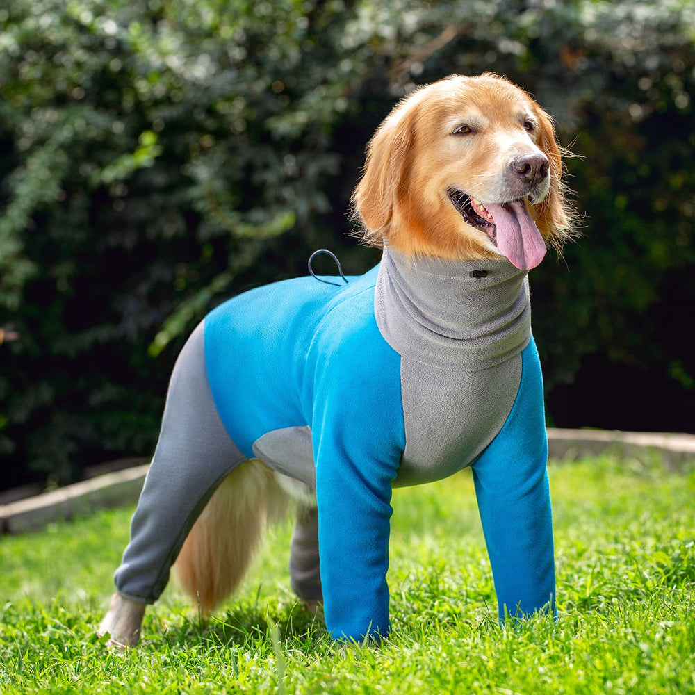 Yeapeeto dog winter coat blue abdominal-coverage protects midsection during frosty days.