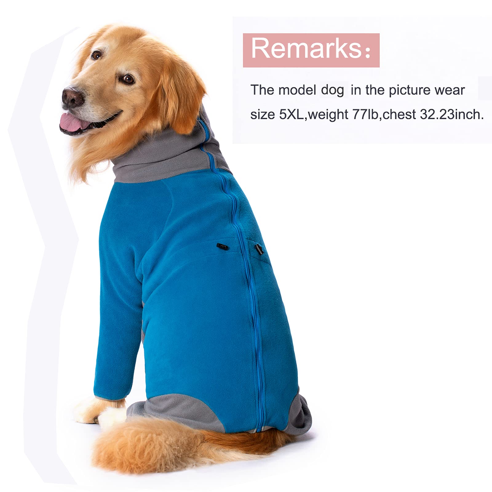 Yeapeeto dog winter coat blue back view highlights full-body coverage for winter protection.