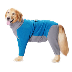Yeapeeto dog winter coat blue front view for warmth during chilly outdoor walks.