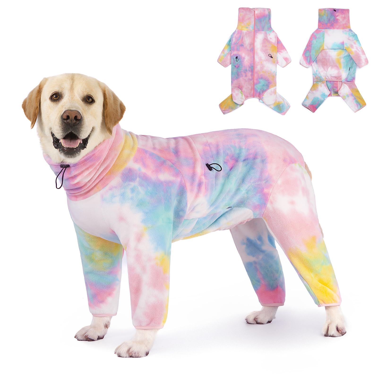 Yeapeeto dog winter coat front view in pink and blue for warm winter walks