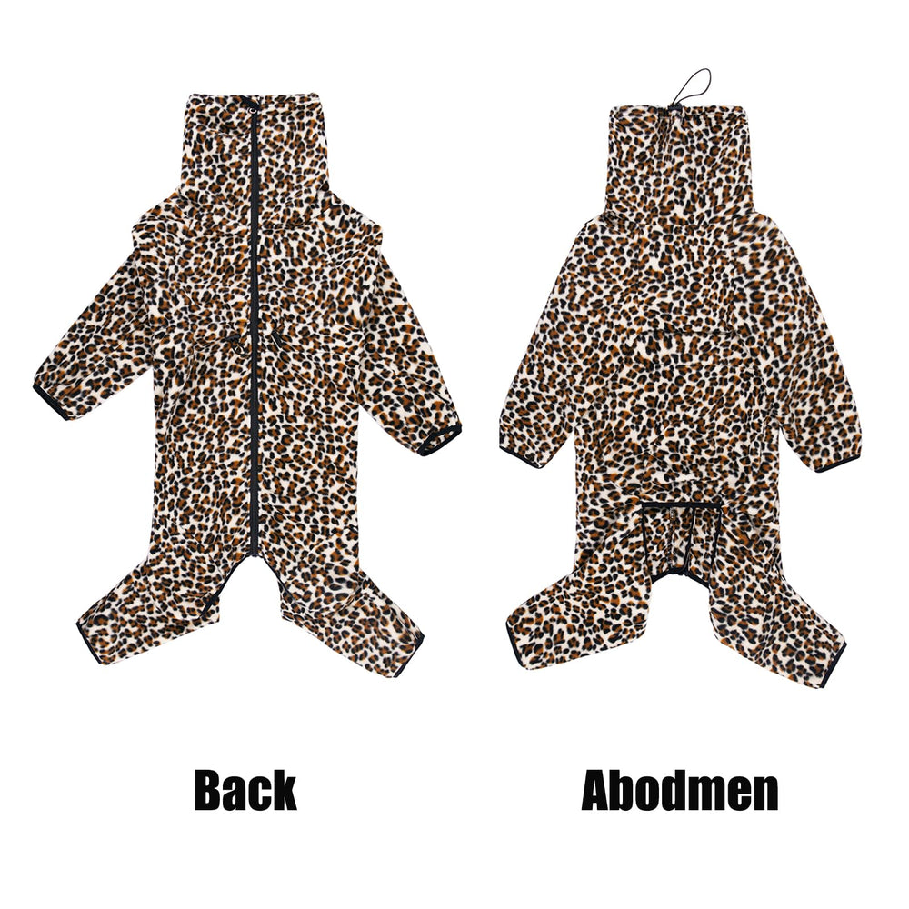 Yeapeeto dog winter coat leopard 4xl shows zipper design for easy on off.
