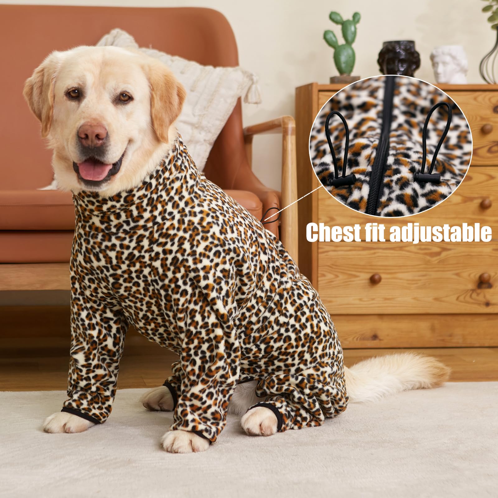 Yeapeeto dog coat leopard 4xl on dog during active outdoor run.