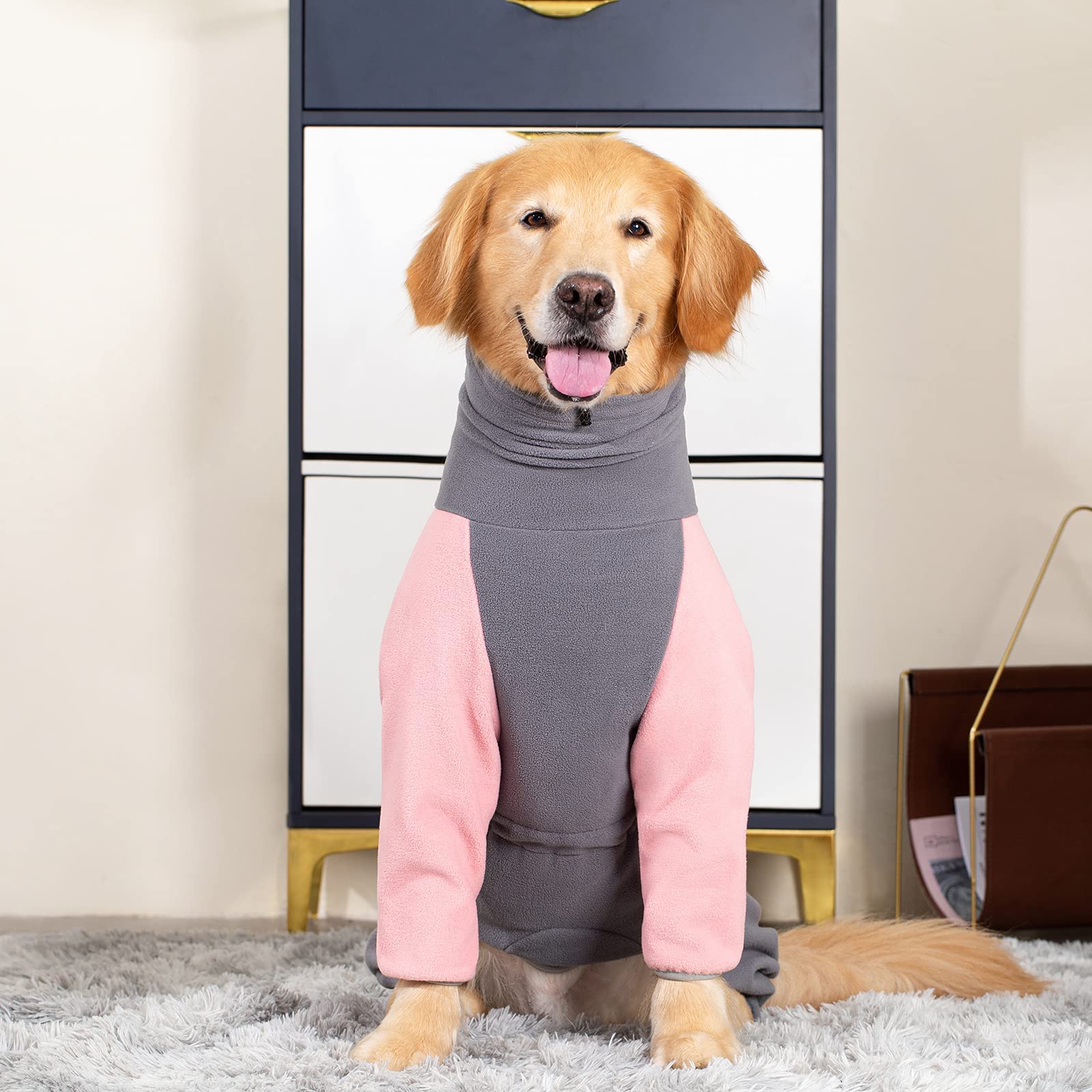 Yeapeeto Pink XL dog winter coat abdominal coverage helps shield the stomach area.