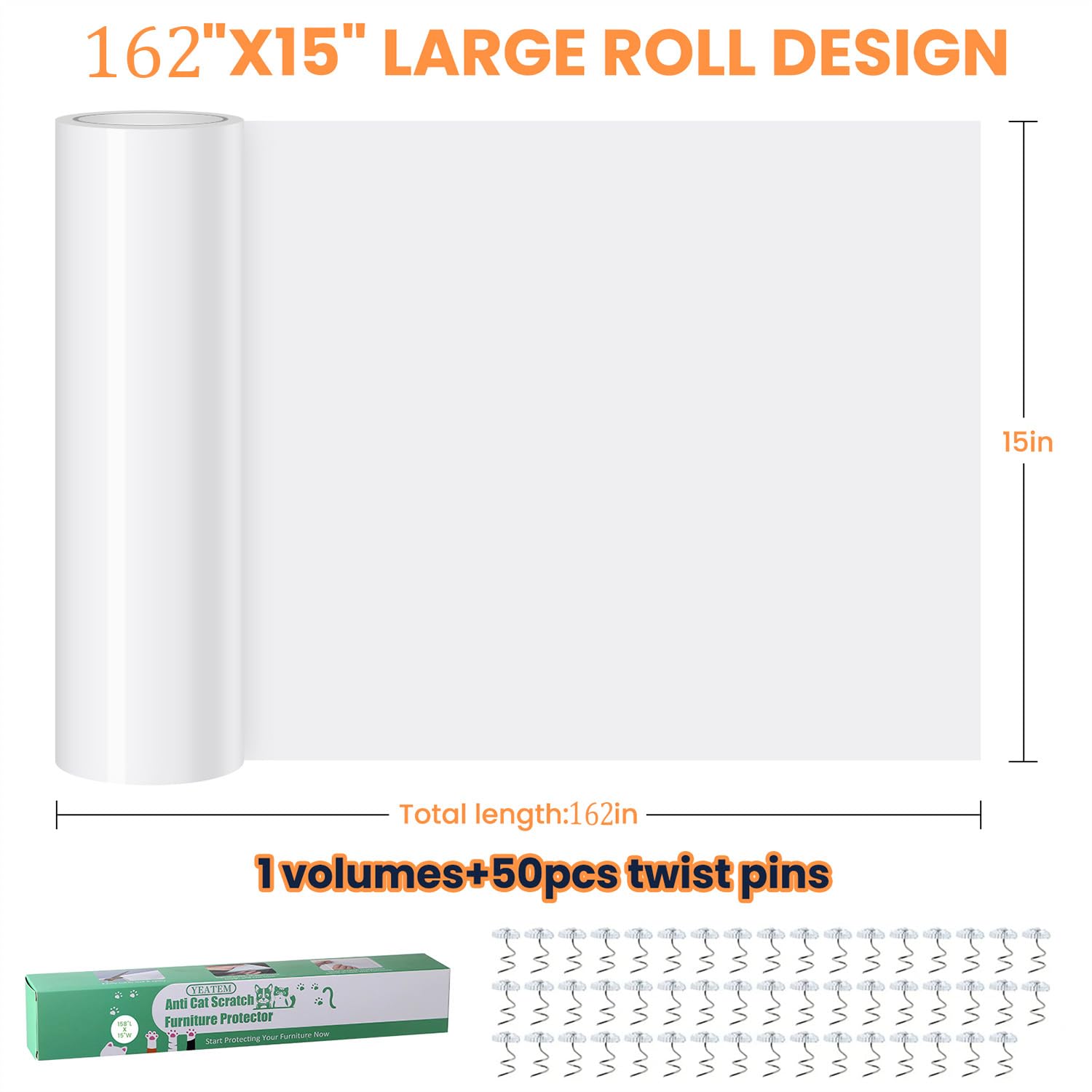 Yeatem cat scratch protector 162x15 roll shown on a long couch for extended coverage