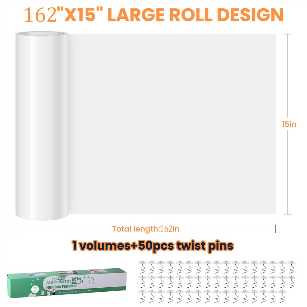 Yeatem cat scratch protector 162x15 roll shown on a long couch for extended coverage