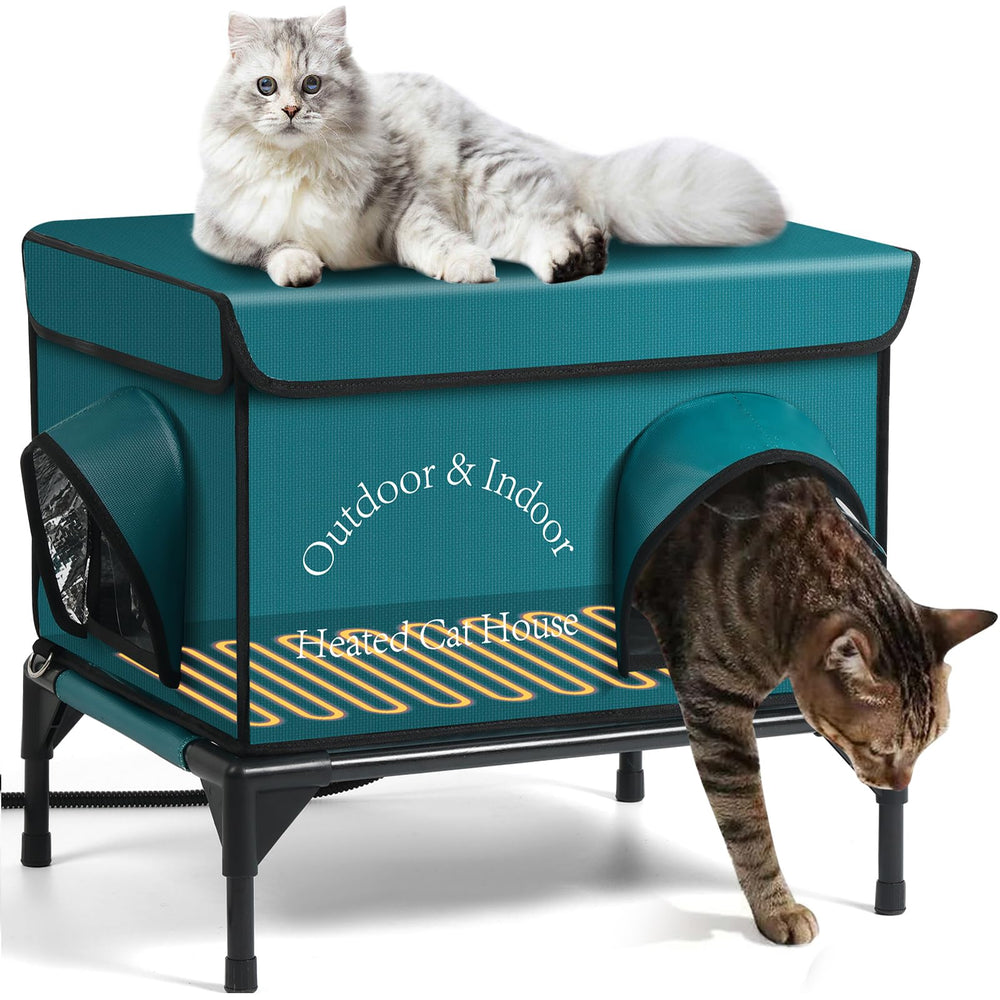 yeatruojeet heated cat house exterior blue shows weatherproof shelter for outdoors