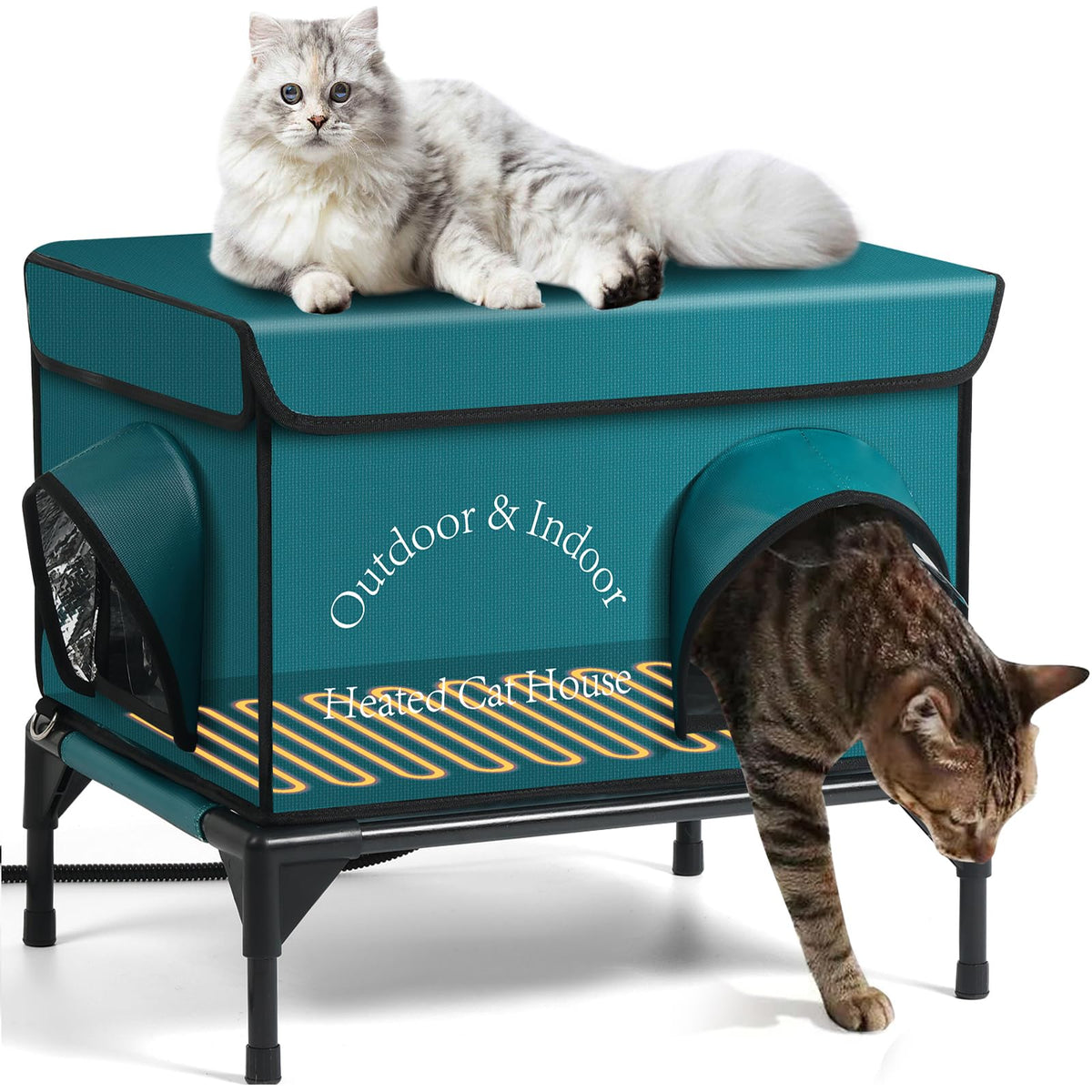 yeatruojeet heated cat house exterior blue shows weatherproof shelter for outdoors