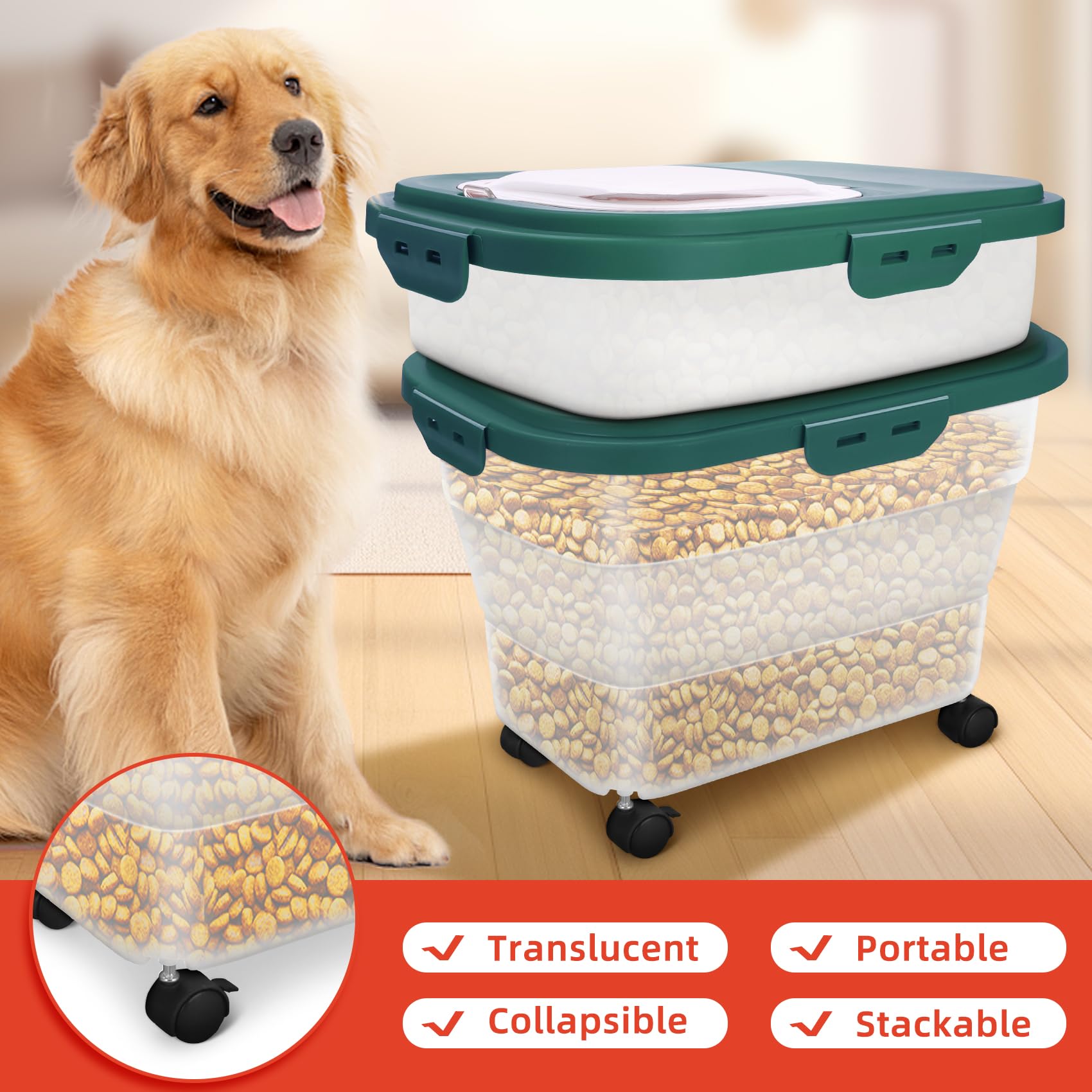 YECERCAN airtight dog food container expanded size holds 17-25 lb of dry food