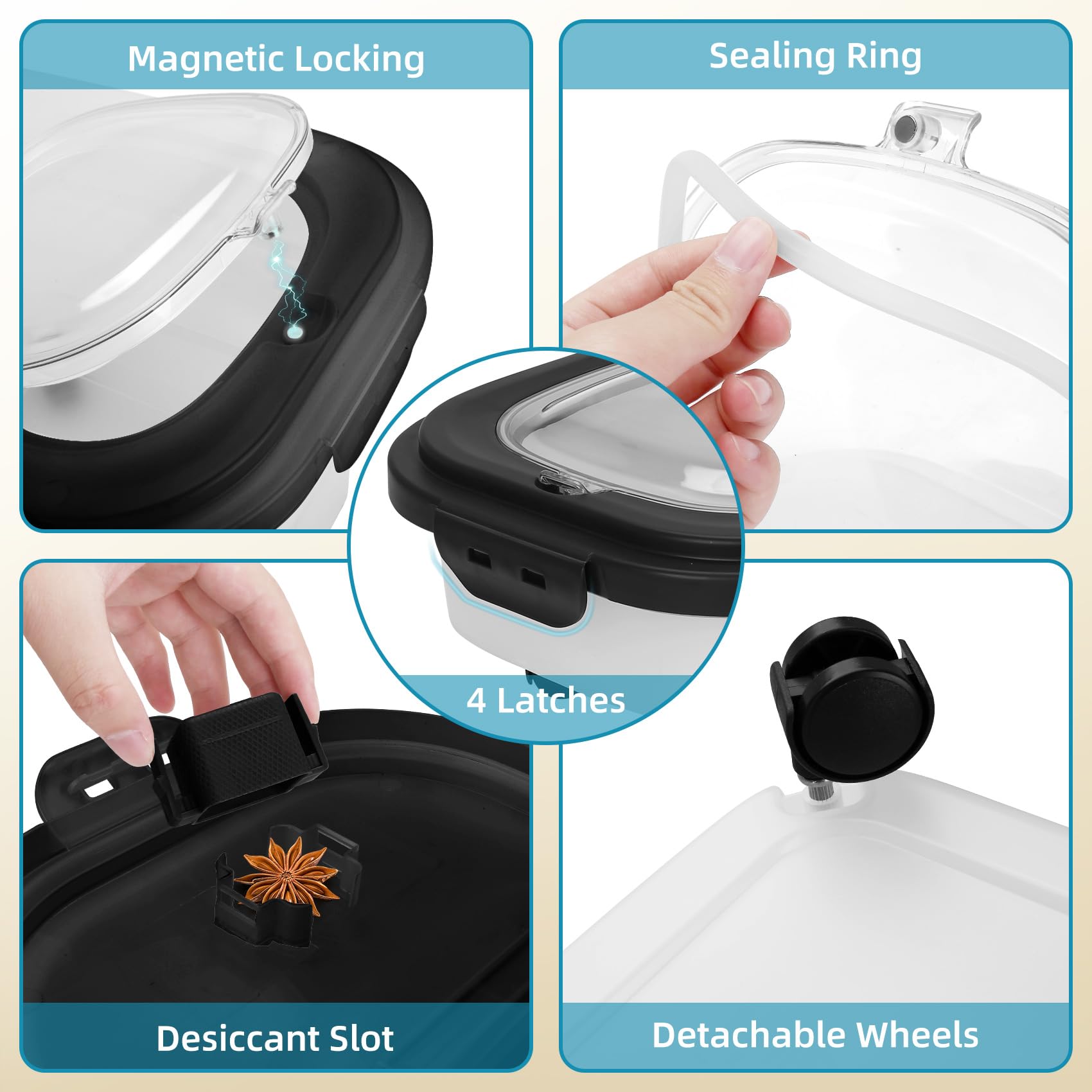 YECERCAN dog-food-container desiccant slot inside lid helps keep moisture out between refills.