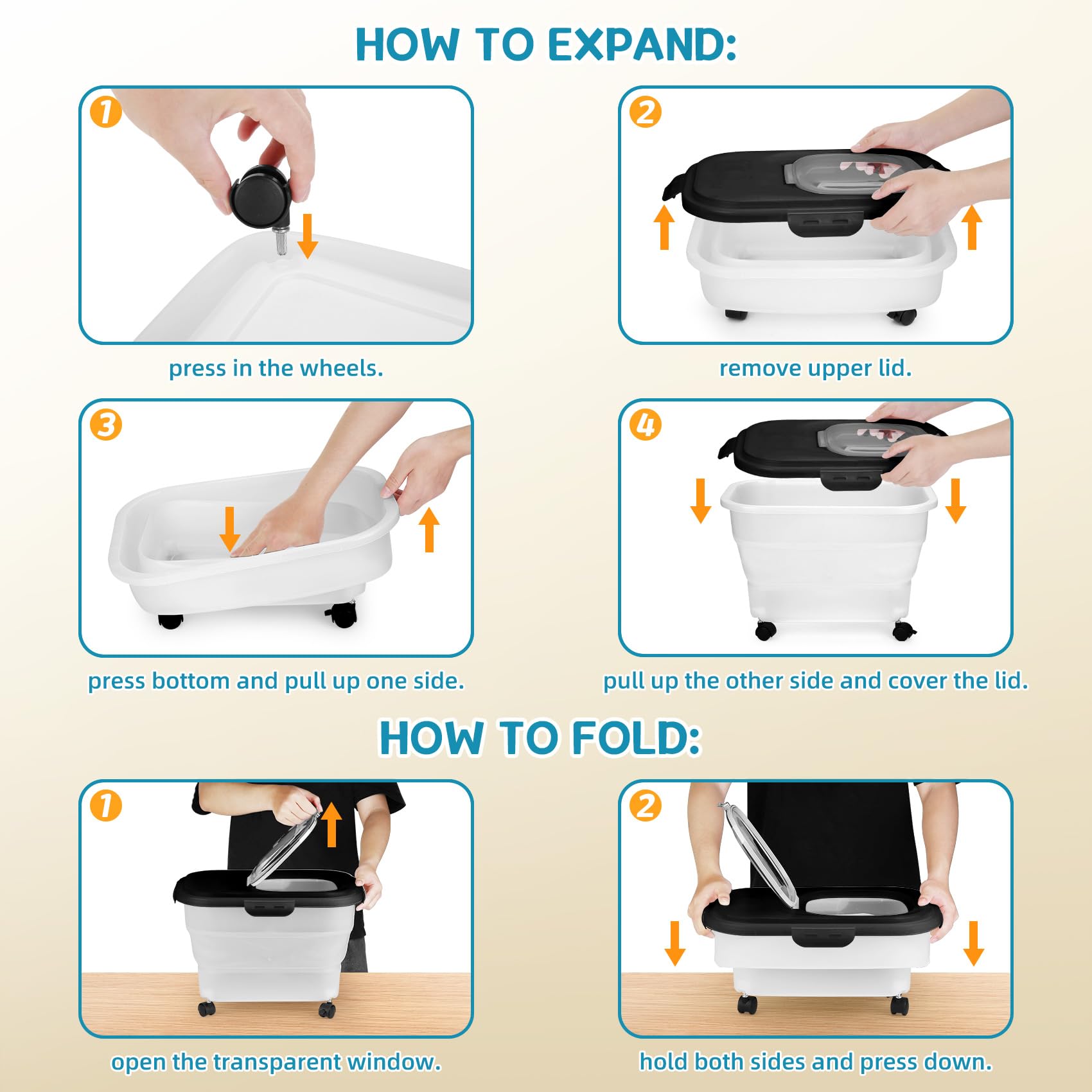 YECERCAN dog-food-container rolling wheels enable easy movement even when full.