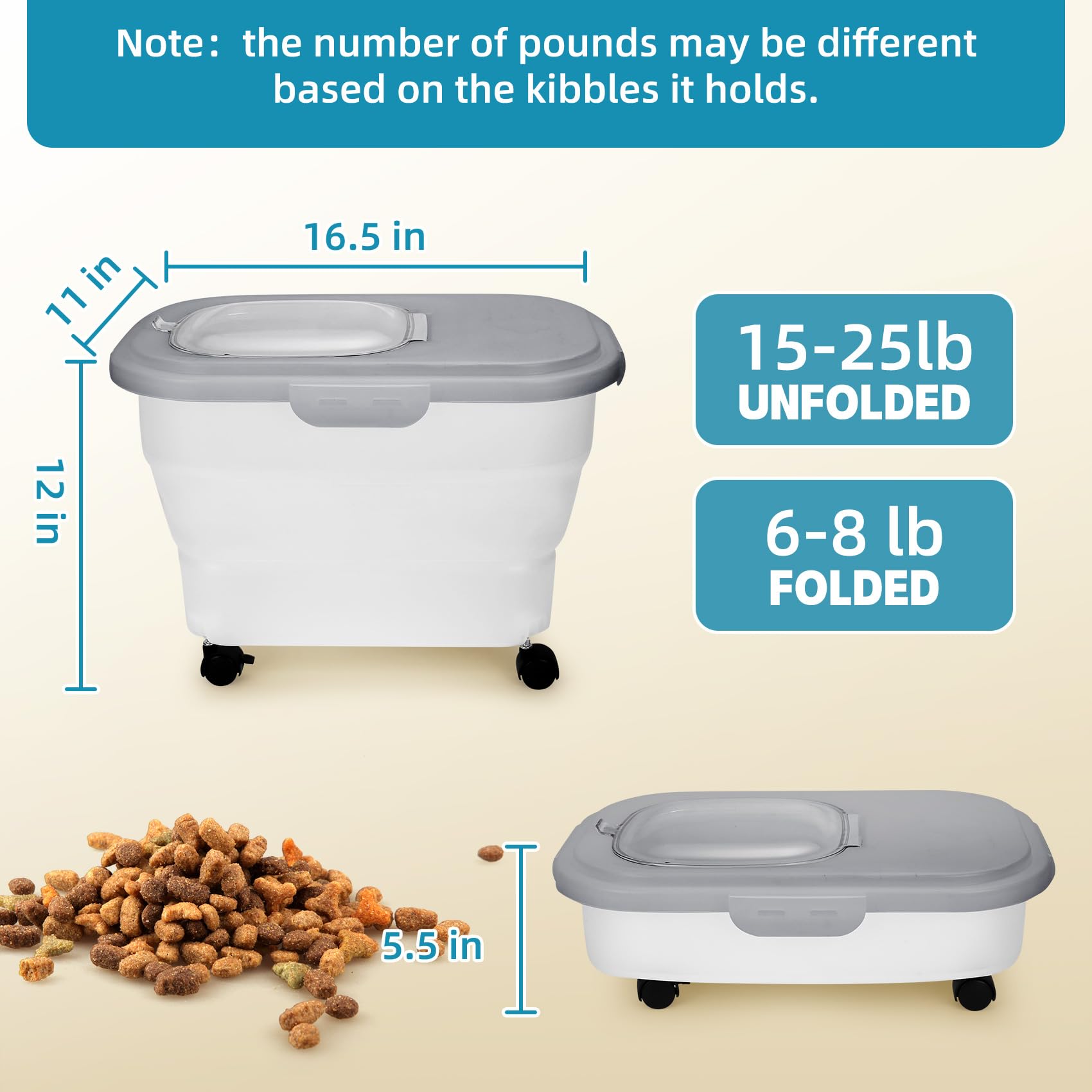 YECERCAN-expanded-dog-food-bin shows large capacity for 15-25 lb dry food.