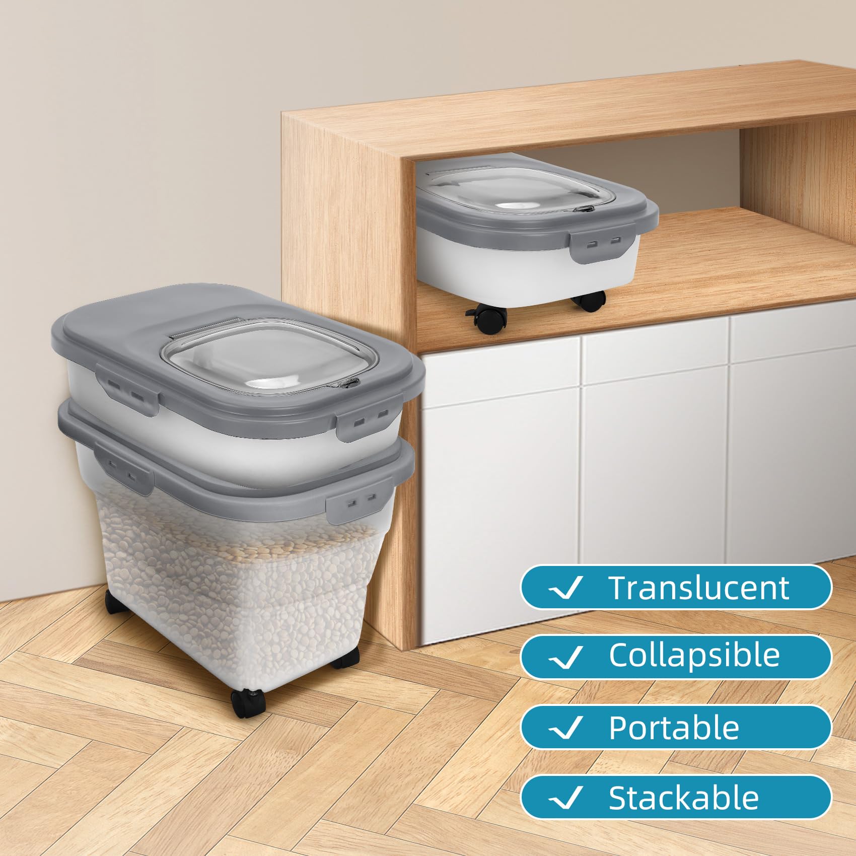 YECERCAN-transparent-pet-food-container highlights visibility to monitor kibble levels.