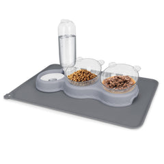 YECERCAN triple cat bowls front view with two 15oz bowls and gravity bottle for mixed meals