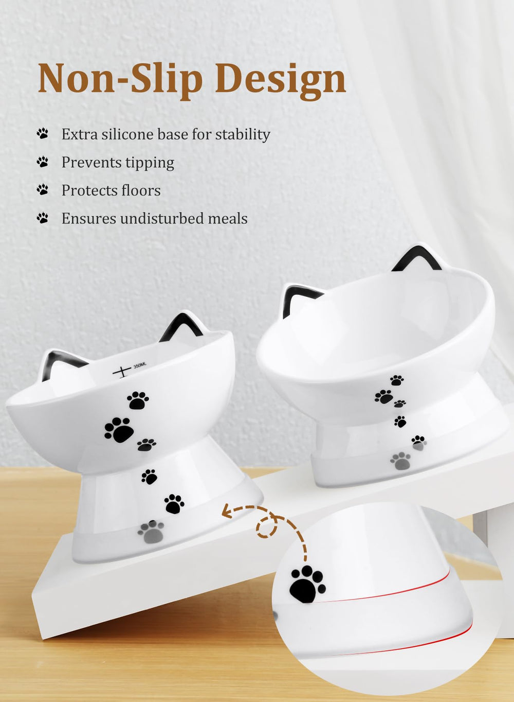 Yedio 15 oz capacity cat water bowl with tick marks to monitor intake.
