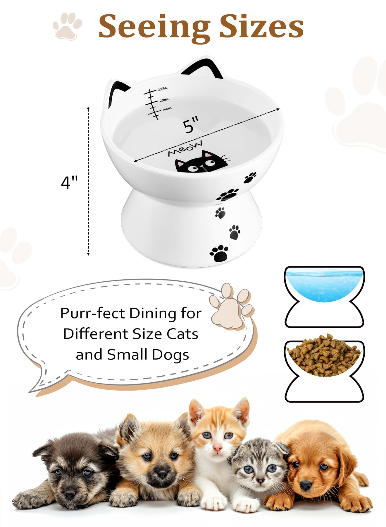 Yedio elevated cat water bowl at four-inch height for comfortable drinking.