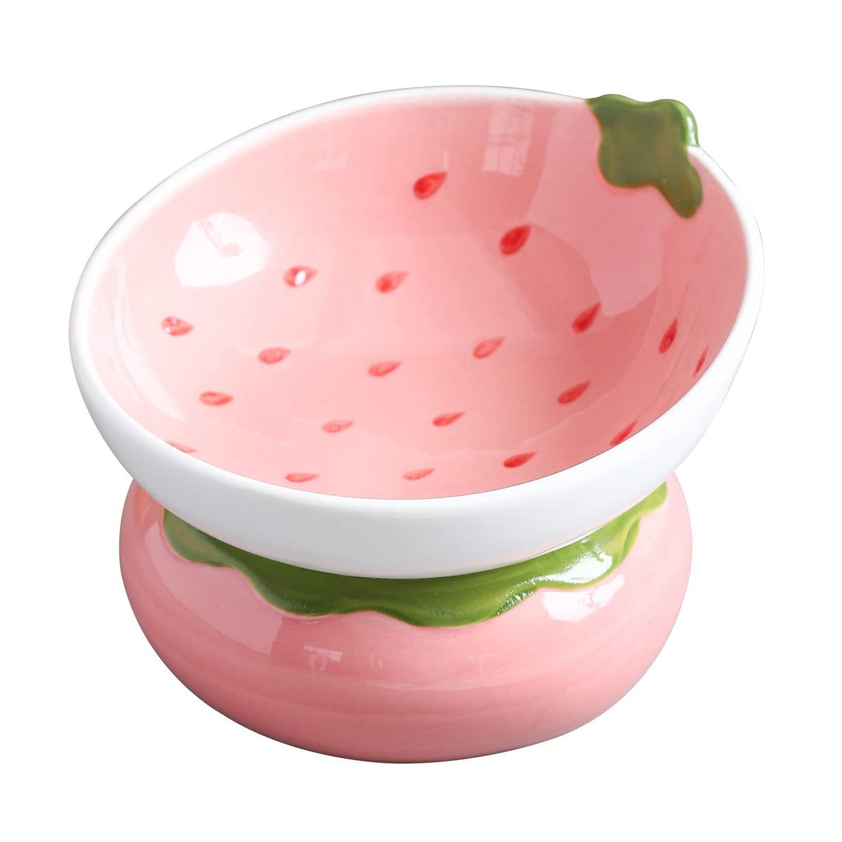 Yeexoxow ceramic raised cat bowl in pink with stable design for spill-free feeding.