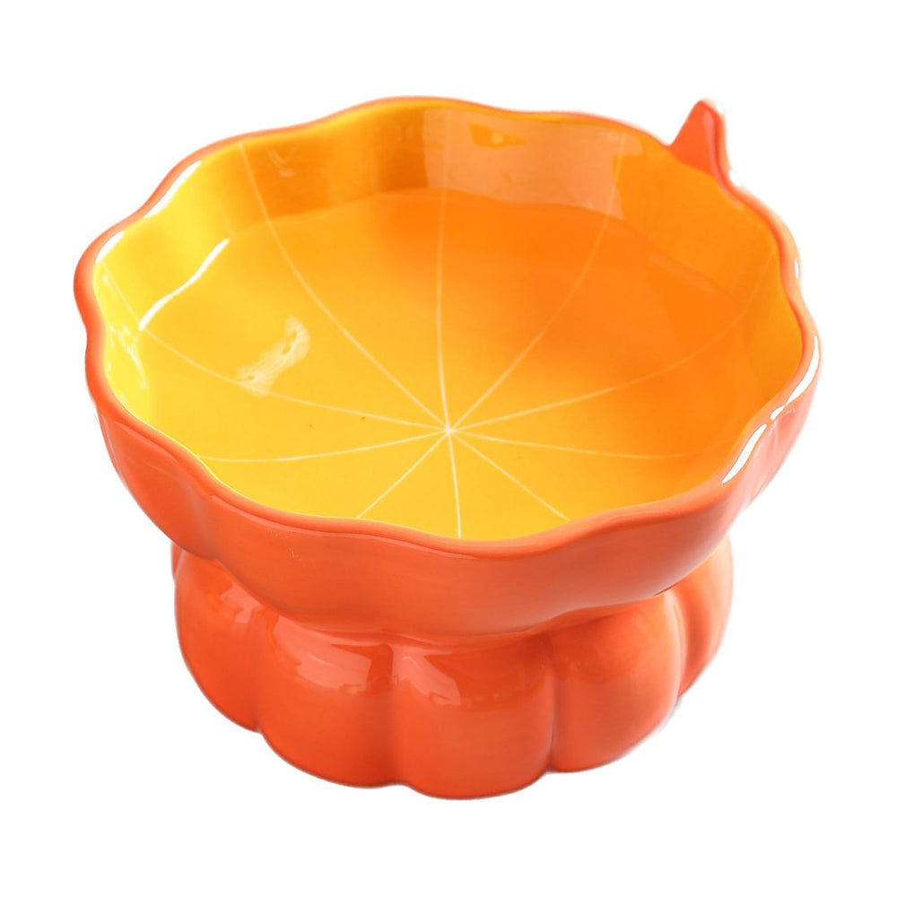 Yeexoxow cute pumpkin bowl front view showing stable elevated design for cats.